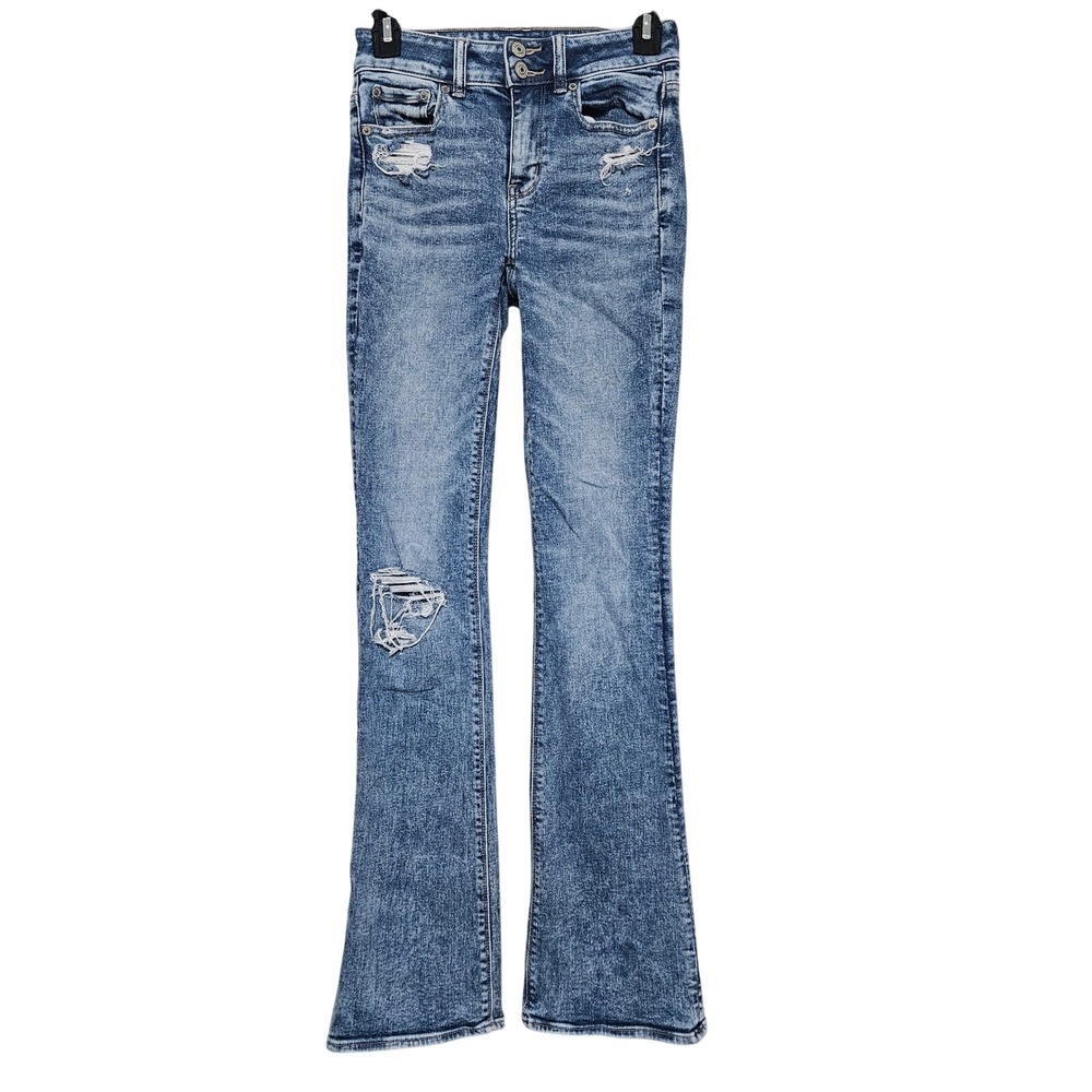 American Eagle‎ Hi-Rise Artist Flare Jeans 00 Long Y2K Revival Boho Distressed